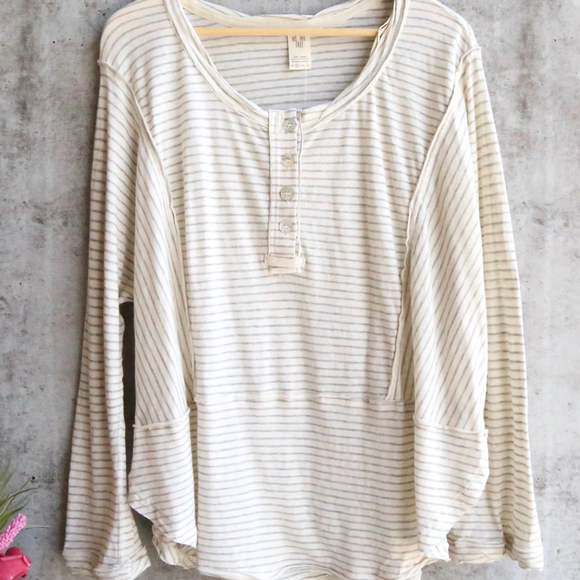 FREE PEOPLE - WE THE FREE HONG KONG HENLEY TEE IN NATURAL - Picture 1 of 4